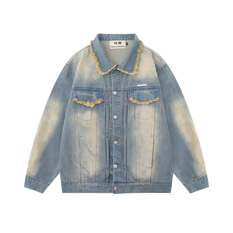 Men Denim Jacket Washed and Worn Denim Men's Loose All-Matching Jeans Jacket