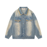 Men Denim Jacket Washed and Worn Denim Men's Loose All-Matching Jeans Jacket
