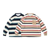 Unisex Hoodie Retro College Style Striped round Neck Loose Men's Sweater