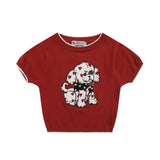 Women Sweater Short Knitted Women's Casual Summer round Neck Short Sleeves Exposed Navel