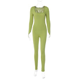 Women Jumpsuit Solid Color Sanding Slim-Fit Long Sleeve One-Piece Trousers