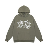 Men Hoodie Cap Turtleneck Sweater Men's Autumn and Winter Splash-Ink Letter Print Loose Pullover Oversize Top