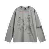 Unisex long-sleeved shirt autum washed fake two-piece