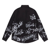 Men Long Sleeved T Shirt Letter Printed Long Sleeve Shirt Men's Casual Loose Lapels Shirt