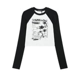 Women Long Sleeve T-Shirt Printed Long Sleeve T-shirt Girls Fall Color-Blocking Top
