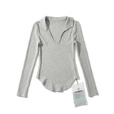 Women T-Shirt Autumn Long Sleeve Lapel V-Shaped Women's T-shirt
