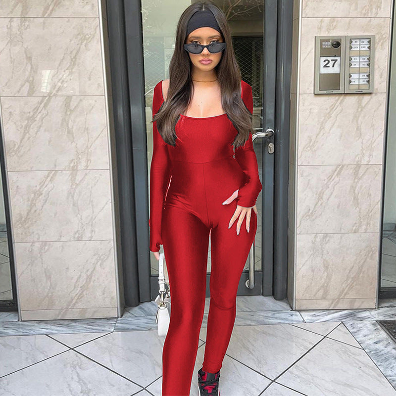 Women Jumpsuit Winter Fashion U-Neck Long-Sleeved Jumpsuit