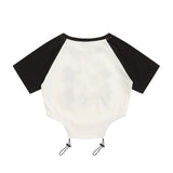 Women T-shirt Short T-shirt Girls Summer round Neck Raglan Sleeves