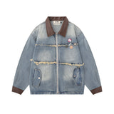 Men Denim Jacket Men's Loose Lapels Washed and Worn Denim Jacket