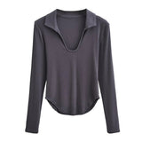 Women T-shirt Polo Collar Bottoming Shirt Women's Stretch T-shirt Top