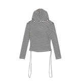 Women Long Sleeve T-Shirt Hooded Long Sleeve T-shirt Metal Label Cotton Women's Casual