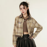 Women Long Sleeve Shirt Color Matching Plaid Short Long Sleeve Shirt Women's Coat