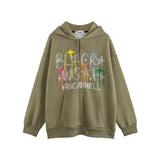 Men Hoodie Hip Hop Line Embroidered Letter Hooded Jacket