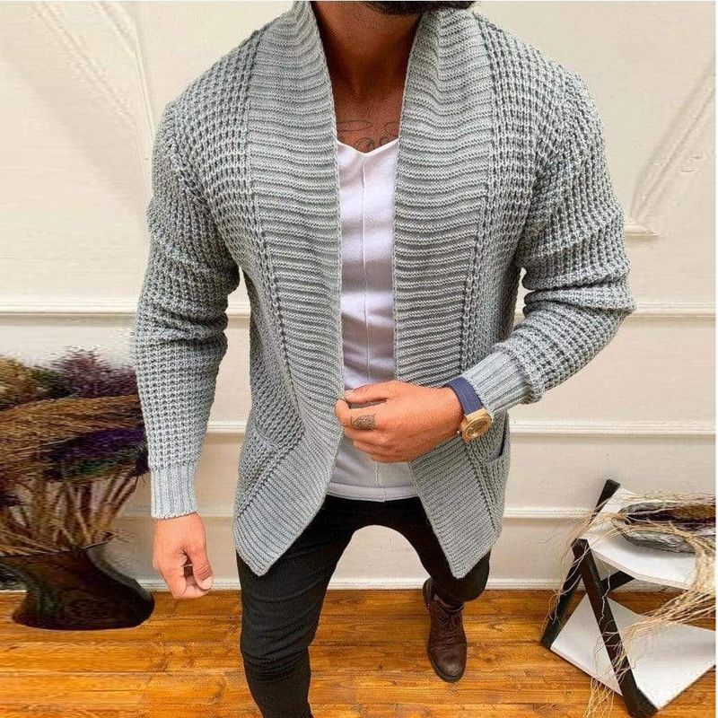 Men Sweater Spring Sweater Men's Cardigan Knitted Solid Color Casual Coat