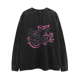 Men Long Sleeve Shirt Hip Hop Retro Printed Washed Distressed Long Sleeve T-shirt for Men and Women Autumn