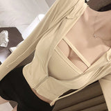 Women Long Sleeve Shirt Hooded Zipper Sweatshirt Long Sleeve Short Top Tube Top Vest
