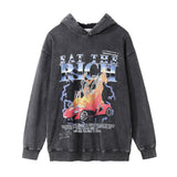 Men Hoodie Flame Racing Printing Hooded Coat Washed Old Fall Winter Men's