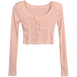 Women Long Sleeve Shirt U Collar Top Women's Short Long Sleeve Bottoming Shirt