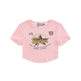 Women T-shirt Printed Short T-shirt Girls Summer round Neck