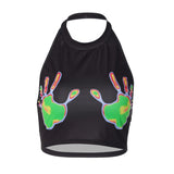 Women Halter Tops Winter Fashion Printed Sexy Backless Halter