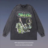 Men Long Sleeve Shirt Bili Portrait Printing Distressed Long Sleeve T-shirt Men and Women Retro