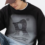 Men Hoodie round Neck Sweater Men's Autumn Loose Printed Coat Retro