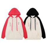 Men Hoodie Color Matching Cardigan Sweater Boys Loose Tie Decoration Long Sleeve Hooded Jacket