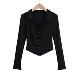 Women T-Shirt Autumn Fashion Polo Collar Button T-shirt