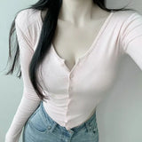 Women Long Sleeve Shirt Cardigan Buttoned Bottoming Shirt Women's Top
