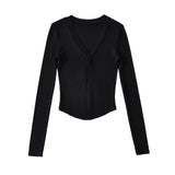 Women T-Shirt Long Sleeve Bottoming Shirt Women Fall Slim Fit V-neck Slimming T-shirt
