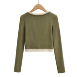Women T-shirt round Neck Contrast Color Top Female Short-Sleeved T-shirt