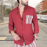Men's Shirt Men's Summer Stitching Lapel Casual Shirt