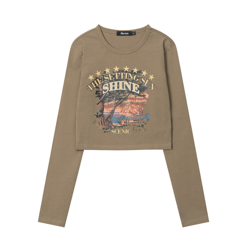 Women Long Sleeve T-Shirt Printed Short-Sleeved T-shirt Women's Slim Autumn