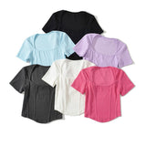 Women's T-Shirt V-neck Short-Sleeved T-shirt Women's Summer High Waist Top