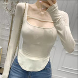 Women Long Sleeve Shirt Base Shirt Square Collar Figure Pure Desire Long Sleeve Spring and Autumn