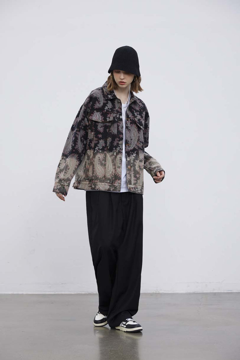 Unisex Jacket Fall Paisley Washed Jacket Women's Clothing