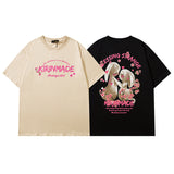 Men T Shirt Rabbit Print Sweet Cool Couple T-shirt Retro College Style Short Sleeve T-shirt