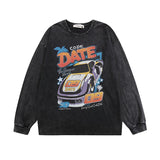Men Long Sleeve Shirt Printed National Fashion Casual Washed and Worn Long Sleeve T-shirt Men and Women Loose