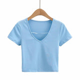 Women T-Shirt Summer V-neck Short Sleeve T-shirt Top