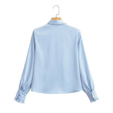 Women T-Shirt Shirt Women's Spring Single-Breasted Petal Long Sleeve Lapel Shirt