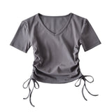 Women's T-Shirt Summer V-neck Short-Sleeved T-shirt Women's Pure Short Top