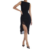 Women Desses round Neck Sleeveless Mesh Stitching Dress