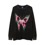 Men Long Sleeve Shirt Butterfly Graffiti Printing Bottoming Long Sleeve T-shirt Male Loose