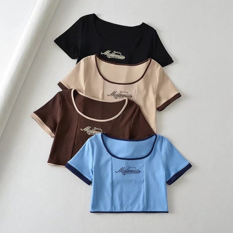 Women T-Shirt Summer T-shirt Women High Waist Short Sleeve Top