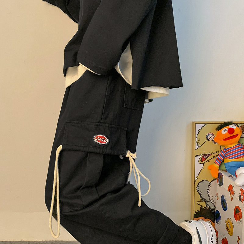 Men Sweatpants Overalls Men's Functional Wide Leg Loose Straight Pants Trend
