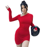 Woman Dresses Women's Clothing Spring V-neck Long-Sleeved Short Dress