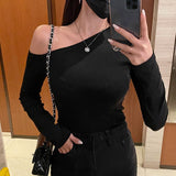 Women Long Sleeve Shirt Women off-Shoulder Long Sleeve T-shirt Women