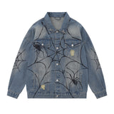 Men Denim Jacket Spring and Autumn Denim Jacket Men's Printed Washed and Worn Denim Jacket