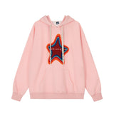 Men Hoodie Flocking Embroidery Five-Pointed Star Hooded Loose Sweater