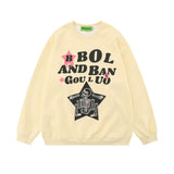 Men Hoodie Spring and Autumn Pullover Sweater Men's Five-Pointed Star Skull Bone Print round Neck Loose Top